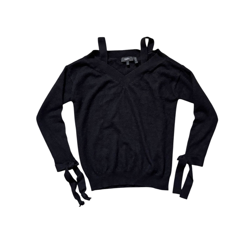 Theory Black Cashmere Cold Shoulder V-Neck Sweater S
